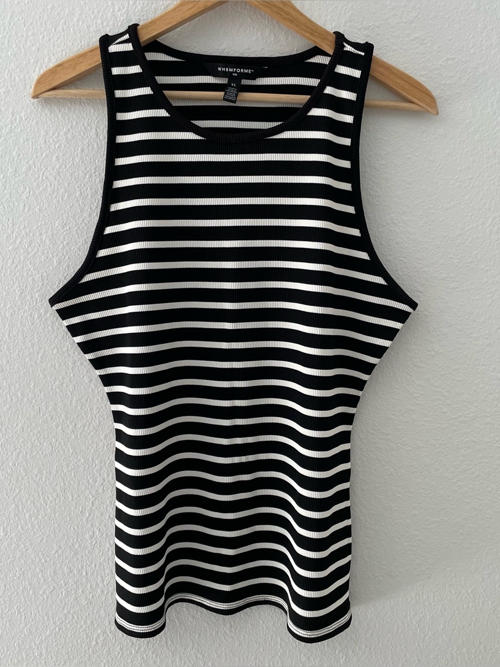 White House Black Market Forme Ribbed Striped Black White Tank Top Sz XL